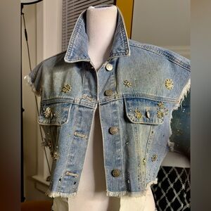 Akira blue denim embellished vest